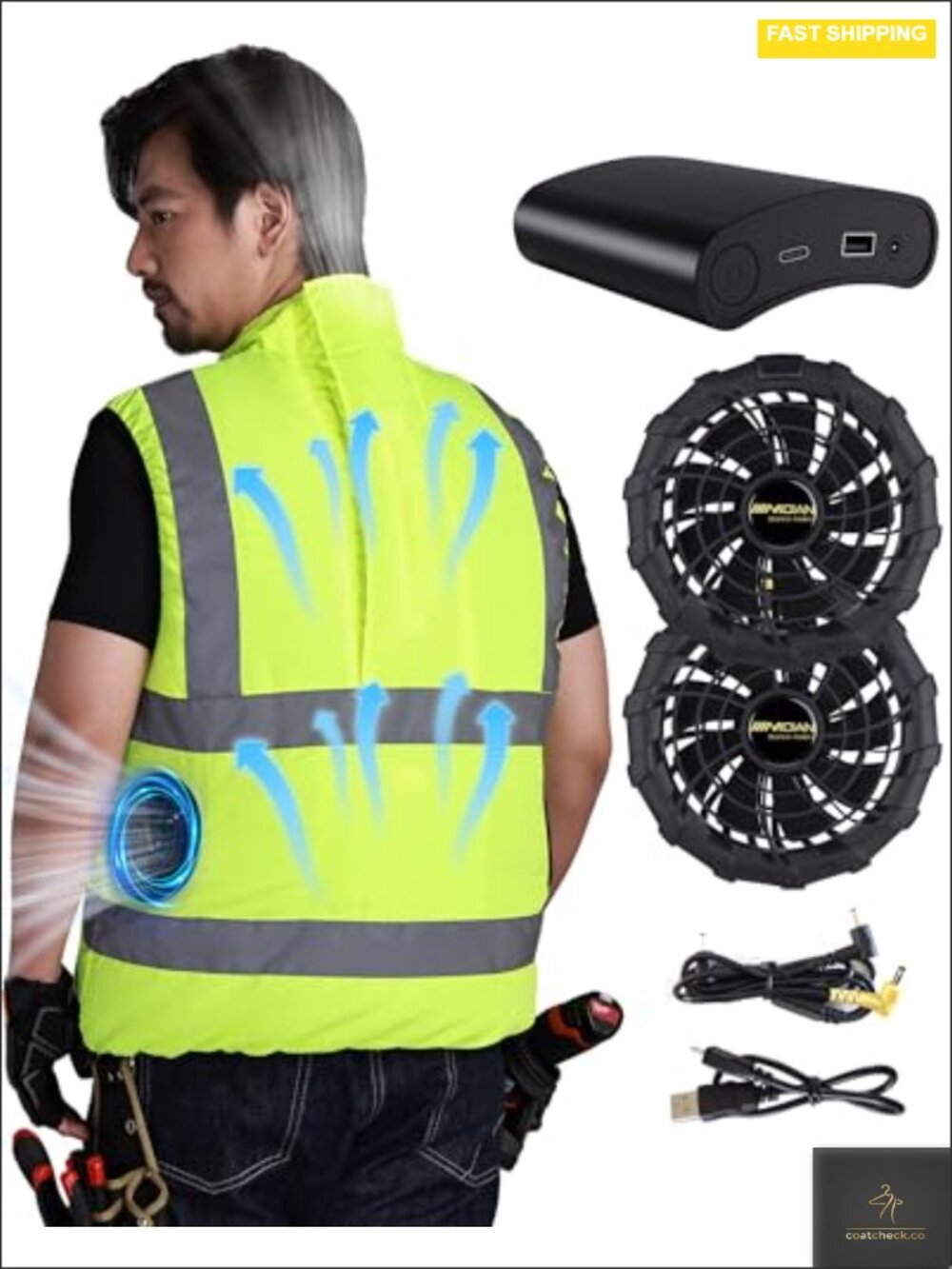Cooling Fan Vest Safety Workwear Reflective Stripe Unisex Sleeveless 16000mAh